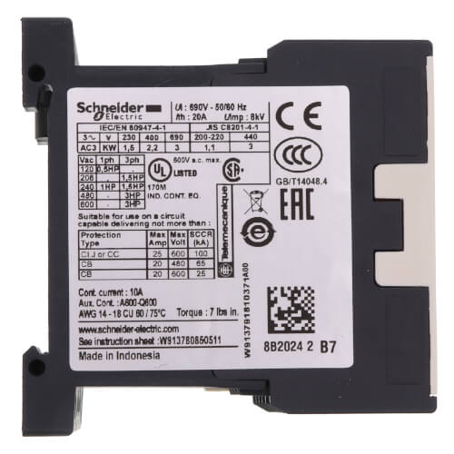 Main product image of TeSys K Mini IEC Non-Reversing Contactor (6A Inductive/15A Resistive, 24V Coil, 3P)