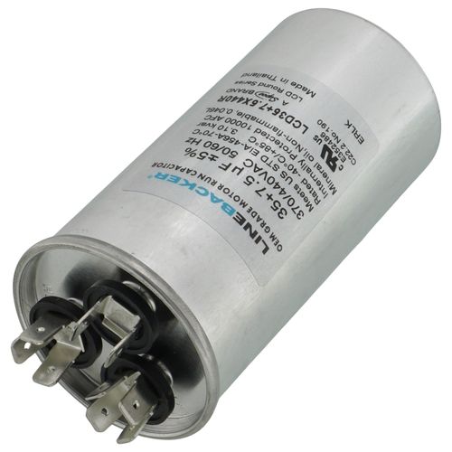 Main product image of 35/7.5 MFD Round Linebacker Dual Run Capacitor (440V/370V), LCD35+7.5X440R