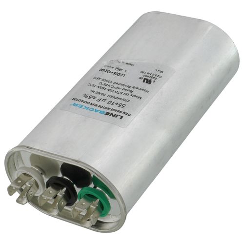 Main product image of 55/10 MFD Oval Linebacker Dual Run Capacitor (440V/370V), LCD55+10X440