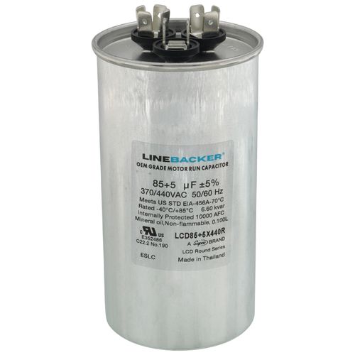 Main product image of 85/5 MFD Round Linebacker Dual Run Capacitor (440V/370V), LCD85+5X440R