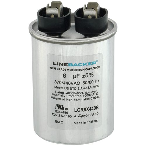 Main product image of 6 MFD Round Linebacker Run Capacitor (440V/370V), LCR6X440R