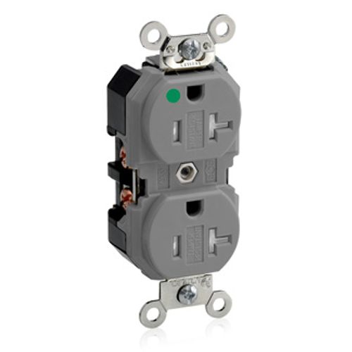 Main product image of 20 Amp Duplex Receptacle/Outlet, Hospital Grade, Tamper-Resistant, Self-Grounding (Gray), 8300-SGG