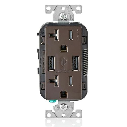 Main product image of 3.6A USB Type-A/Type-A Wall Outlet Charger w/ 20A Tamper-Resistant Duplex Receptacle (Black)