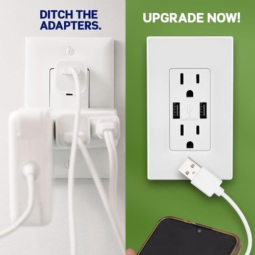 Main product image of 3.6A USB Type-A/Type-A Wall Outlet Charger w/ 20A Tamper-Resistant Duplex Receptacle (Black)