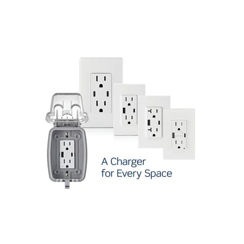 Main product image of 3.6A USB Type-A/Type-A Wall Outlet Charger w/ 20A Tamper-Resistant Duplex Receptacle (Black)
