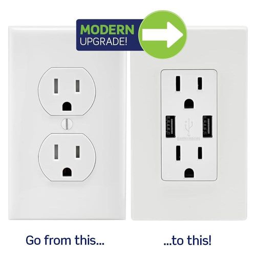 Main product image of 3.6A USB Type-A/Type-A Wall Outlet Charger w/ 20A Tamper-Resistant Duplex Receptacle (Black)
