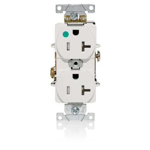 Main product image of 20A, 125V Hospital Grade Duplex Receptacle, Tamper-Resistant, NEMA 5-20R, 2-Pole, 3-Wire (White)