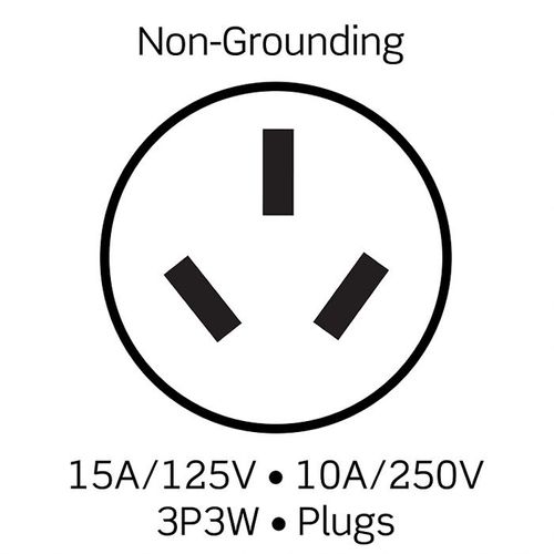 Main product image of 15A, 125 Volt/10A, 250 Volt, Non-NEMA, 3P, 3W, Connector, Straight Blade, Non-Grounding (Black/White)