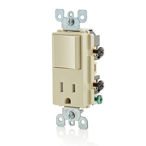 Main product image of Single-Pole Decora Combination Switch, Rocker & Receptacle - Ivory (120V)