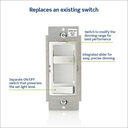 Main product image of SureSlide Dimmer Switch for Dimmable LED, Halogen and Incandescent Bulbs 150W LED, 600W (Black), 6674-P0E