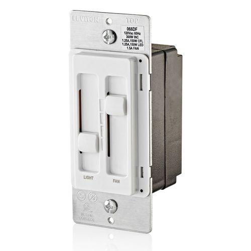 Main product image of SureSlide Ceiling Fan Control and Dimmer Switch for LED, Halogen and Incandescent Bulbs (White), 66DF-10W