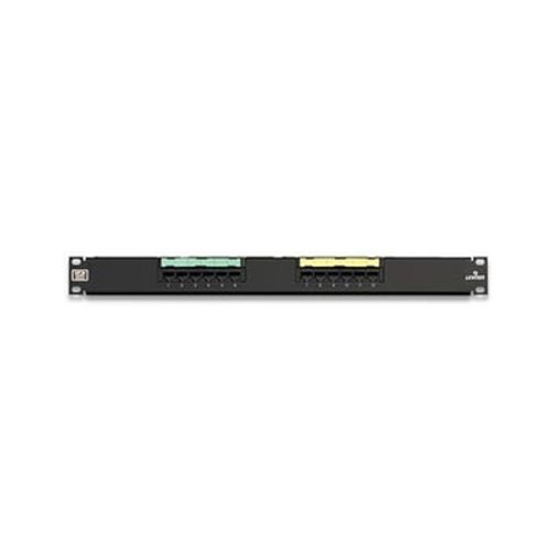 Main product image of Universal Flat Patch Panel, Cat 6, 12-Port, 1RU with Cable Management Bar (Black), 69586-U12