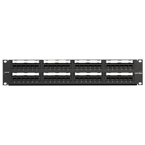 Main product image of Universal Flat Patch Panel, Cat 6 ,48-Port, 2RU with Cable Management Bar (Black), 69586-U48