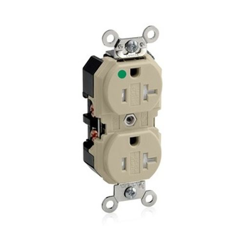 Main product image of 20 Amp Duplex Receptacle/Outlet, Hospital Grade, Tamper-Resistant, Self-Grounding (Ivory), 8300-SGI