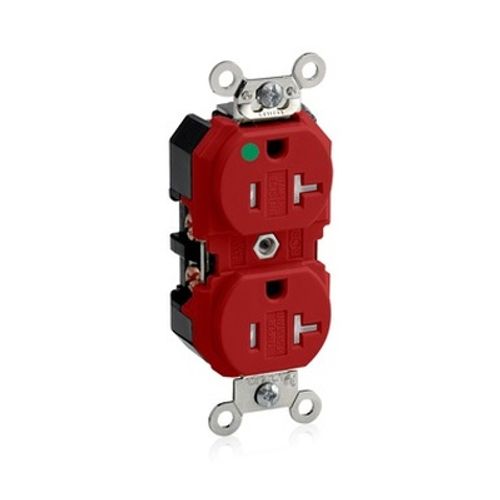 Main product image of 20 Amp Duplex Receptacle/Outlet, Hospital Grade, Tamper-Resistant, Self-Grounding (Red), 8300-SGR