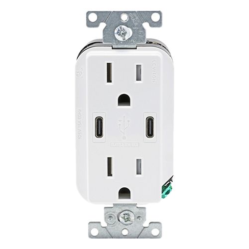 Main product image of 15A Decora Tamper-Resistant Duplex Receptacle w/ 30W USB Dual Type C/C Wall Outlet Charger - White