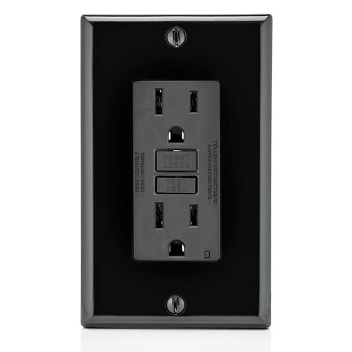 Main product image of 15A, Self Test, Non Tamper-Resistant, GFCI Outlet w/ LED Indicator Light (Black), GFNT1-E