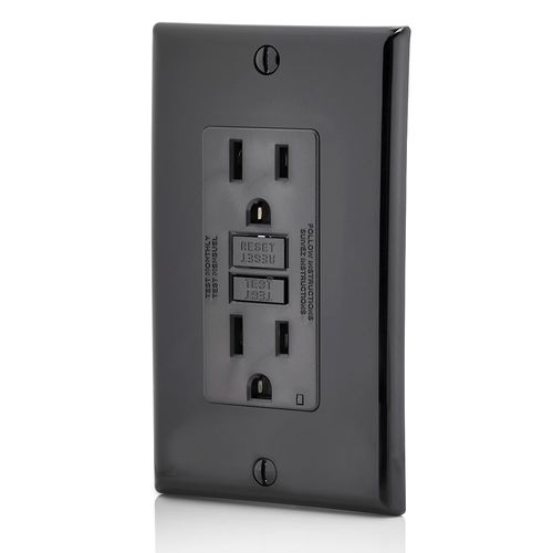Main product image of 15A, Self Test, Non Tamper-Resistant, GFCI Outlet w/ LED Indicator Light (Black), GFNT1-E