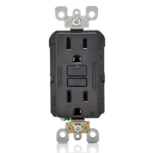 Main product image of 15A, Self Test, Non Tamper-Resistant, GFCI Outlet w/ LED Indicator Light (Black), GFNT1-E