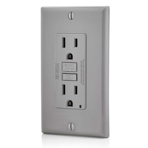 Main product image of 15A CFGI Non Tamper-Resistant Slim Outlet w/ LED Indicator Light (Gray), GFNT1-GY