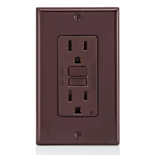 Main product image of 15A, Self Test, Non Tamper-Resistant, GFCI Outlet w/ LED Indicator Light (Brown), GFNT1