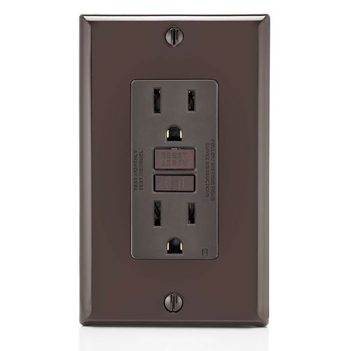 Main product image of 15A, Self Test, Non Tamper-Resistant, GFCI Outlet w/ LED Indicator Light (Brown), GFNT1