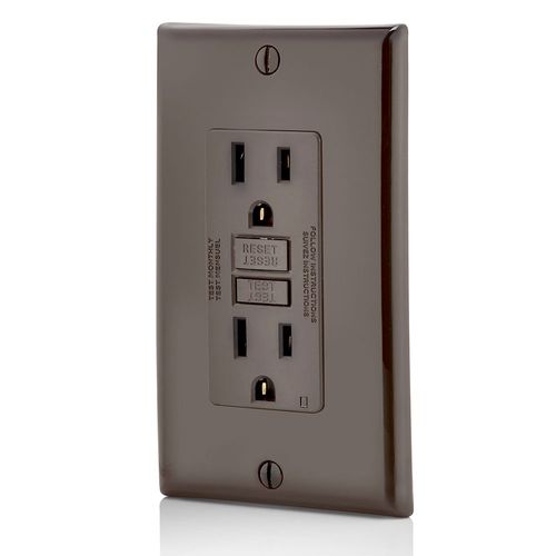 Main product image of 15A, Self Test, Non Tamper-Resistant, GFCI Outlet w/ LED Indicator Light (Brown), GFNT1