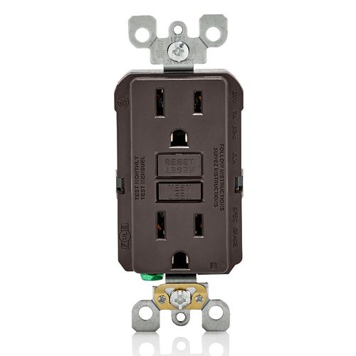 Main product image of 15A, Self Test, Non Tamper-Resistant, GFCI Outlet w/ LED Indicator Light (Brown), GFNT1
