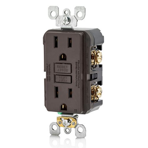 Main product image of 15A, Self Test, Non Tamper-Resistant, GFCI Outlet w/ LED Indicator Light (Brown), GFNT1