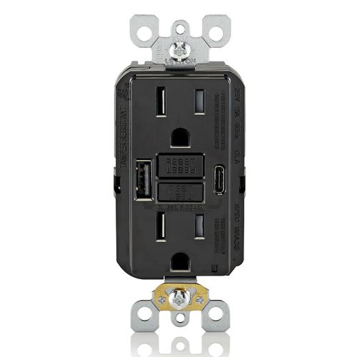 Main product image of SmartLockPro Self-Test GFCI Combination 24W Type A/C USB Charger, NEMA 5-15R - Black (15A, 125V)