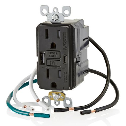 Main product image of SmartLockPro Self-Test GFCI Combination 24W Type A/C USB Charger, NEMA 5-15R - Black (15A, 125V)
