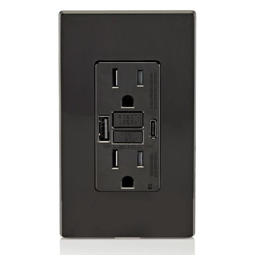 Main product image of SmartLockPro Self-Test GFCI Combination 24W Type A/C USB Charger, NEMA 5-15R - Black (15A, 125V)