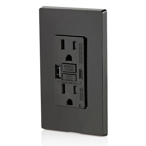Main product image of SmartLockPro Self-Test GFCI Combination 24W Type A/C USB Charger, NEMA 5-15R - Black (15A, 125V)
