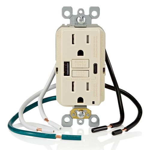 Main product image of SmartLockPro Self-Test GFCI Combination 24W Type A/C USB Charger, NEMA 5-15R - Light Almond (15A, 125V)