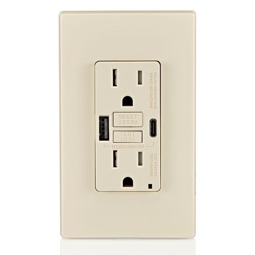 Main product image of SmartLockPro Self-Test GFCI Combination 24W Type A/C USB Charger, NEMA 5-15R - Light Almond (15A, 125V)