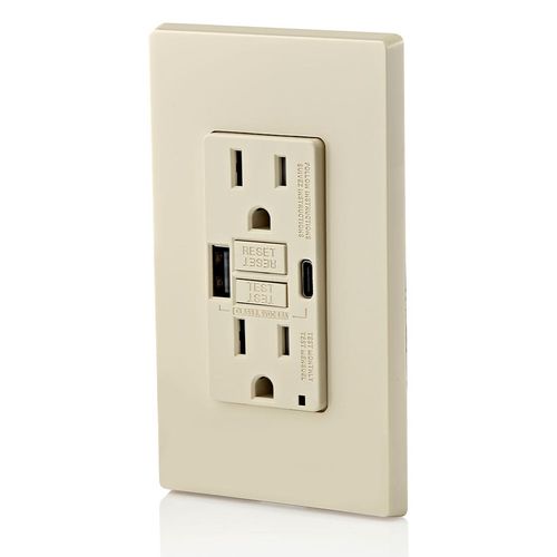 Main product image of SmartLockPro Self-Test GFCI Combination 24W Type A/C USB Charger, NEMA 5-15R - Light Almond (15A, 125V)