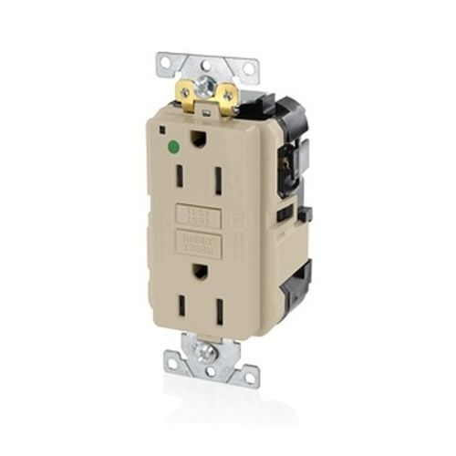 Main product image of 15A SmartlockPro GFCI Receptacle/Outlet, Extra Heavy-Duty Hospital Grade, Lev-Lok (Ivory), MGFN1-HGI