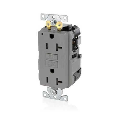 Main product image of 20A SmartlockPro GFCI Receptacle/Outlet, Industrial Grade, Lev-Lok (Gray), MGFN2-GY