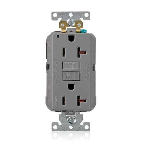 Main product image of 20A SmartlockPro GFCI Receptacle/Outlet, Industrial Grade, Lev-Lok (Gray), MGFN2-GY