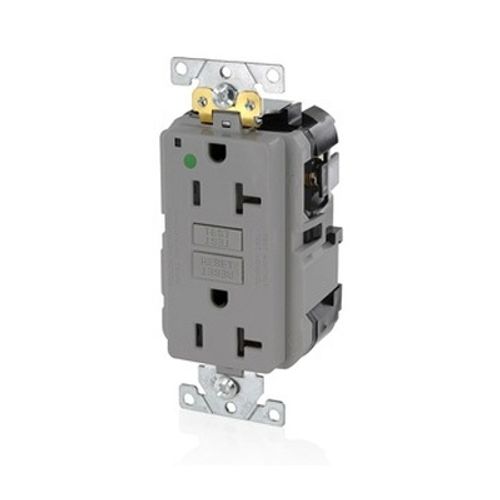 Main product image of 20A SmartlockPro GFCI Receptacle/Outlet, Extra Heavy-Duty Hospital Grade, Lev-Lok (Gray), MGFN2-HGG