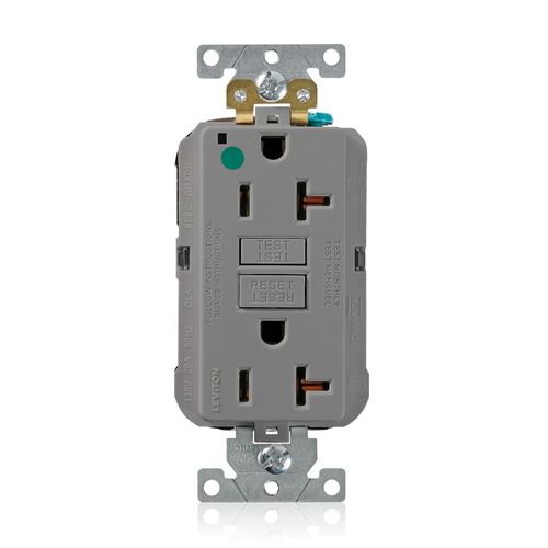 Main product image of 20A SmartlockPro GFCI Receptacle/Outlet, Extra Heavy-Duty Hospital Grade, Lev-Lok (Gray), MGFN2-HGG