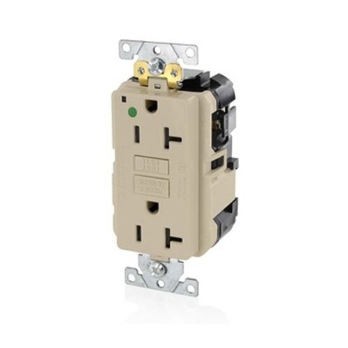 Main product image of 20A SmartlockPro GFCI Receptacle/Outlet, Extra Heavy-Duty Hospital Grade, Lev-Lok (Ivory), MGFN2-HGI