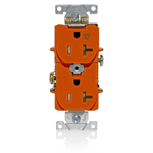 Main product image of 10A Tamper Resistant Isolated Ground Duplex Receptacle, Heavy-Duty Industrial ,125V, Back or Side Wire, NEMA 5-20R, 2-Pole, 3-Wire, Self-Grounding (Orange), T5362-IG