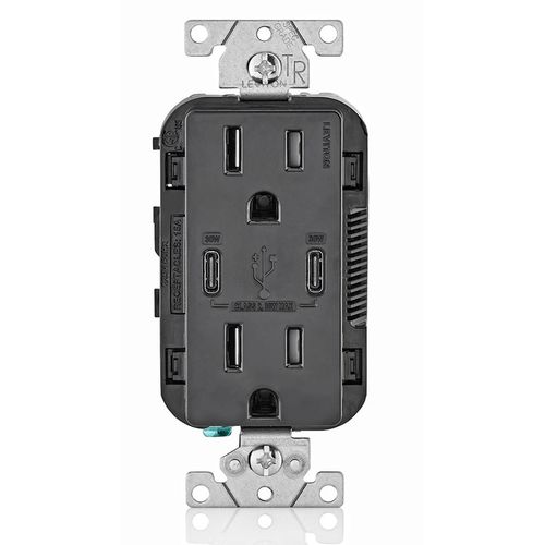 Main product image of Decora Tamper-Resistant Combination Duplex Receptacle w/ 30W (6A) Dual Type C/C Power Delivery USB Charger, NEMA 5-15R - Black (15A, 125V)