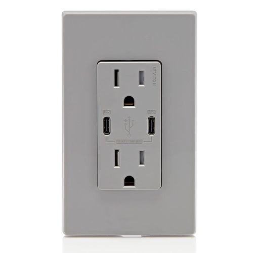 Main product image of Decora Tamper-Resistant Combination Duplex Receptacle w/ 60W Dual Type C/C Power Delivery USB Charger, NEMA 5-15R - Gray (15A, 125V)