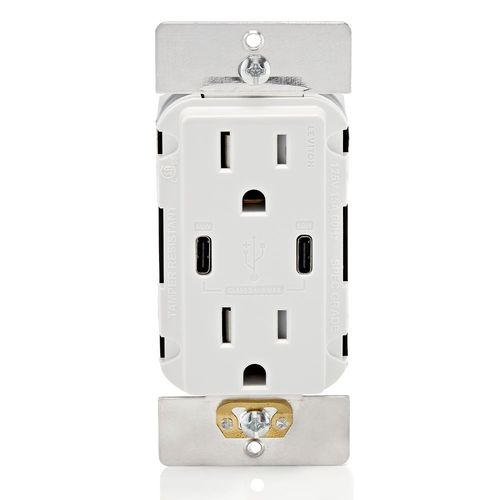 Main product image of 60W USB Type C/C Power Delivery Wall Outlet Charger w/ 15A Tamper Resistant Outlet (White), T5636-W