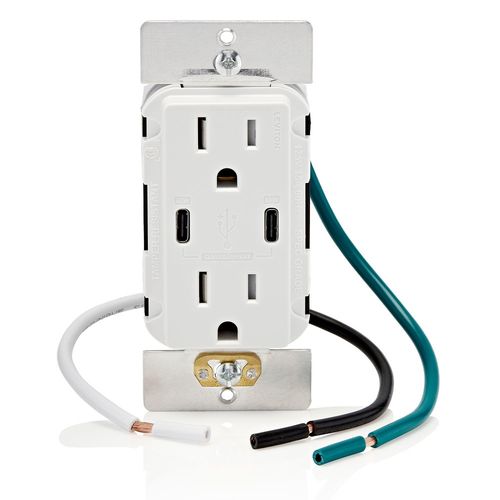 Main product image of 60W USB Type C/C Power Delivery Wall Outlet Charger w/ 15A Tamper Resistant Outlet (White), T5636-W