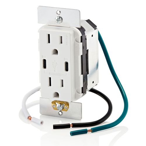 Main product image of 60W USB Type C/C Power Delivery Wall Outlet Charger w/ 15A Tamper Resistant Outlet (White), T5636-W