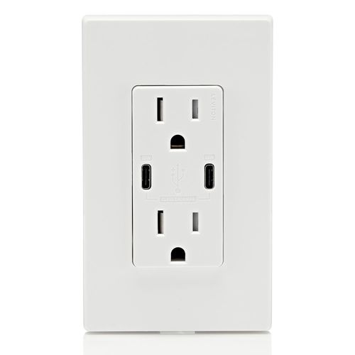 Main product image of 60W USB Type C/C Power Delivery Wall Outlet Charger w/ 15A Tamper Resistant Outlet (White), T5636-W