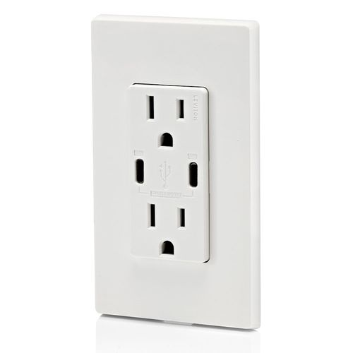 Main product image of 60W USB Type C/C Power Delivery Wall Outlet Charger w/ 15A Tamper Resistant Outlet (White), T5636-W